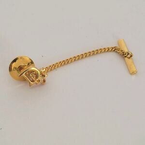 Christian Dior Tie Necktie Pin Clasp Gold Tone Logo Vintage Small Logo